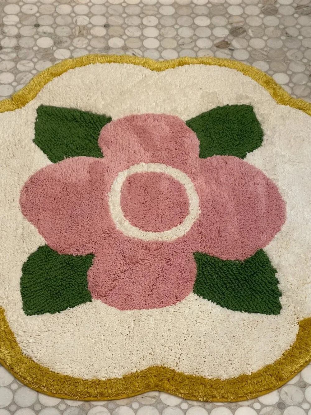 Anthropologie Floral Scalloped Cotton Bath Mat NWT Pink Green Mustard
